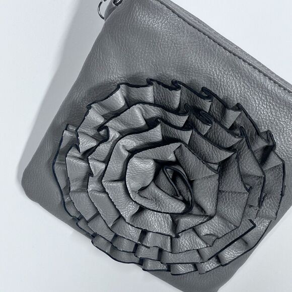 Light Gray Rose Crossbody Bag Cottagecore Floral Small Purse Longstrap Casual - Picture 2 of 7